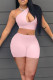 Pink Sexy Solid Hollowed Out Patchwork Oblique Collar Sleeveless Two Pieces
