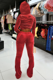 Red Casual Solid Patchwork Hooded Collar Long Sleeve Two Pieces