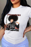 Red Street Print Patchwork O Neck T-Shirts