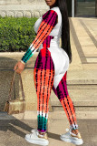 Red Fashion Casual Print Patchwork O Neck Long Sleeve Two Pieces