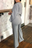 Grey Casual Solid Patchwork O Neck Long Sleeve Two Pieces