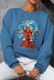 Blue Casual Street Print Patchwork O Neck Tops