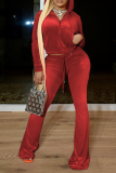 Red Casual Solid Patchwork Hooded Collar Long Sleeve Two Pieces