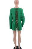 Green Street Solid Hollowed Out Split Joint Backless Zipper V Neck Tops