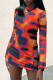 Multicolor Sexy Print Hollowed Out Patchwork O Neck One Step Skirt Dresses