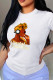 White Casual Print Patchwork O Neck T-Shirts