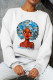White Casual Street Print Patchwork O Neck Tops