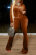 Coffee Casual Solid Patchwork Hooded Collar Long Sleeve Two Pieces