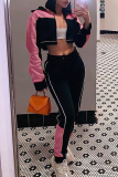 Pink Casual Solid Patchwork Zipper Collar Long Sleeve Two Pieces