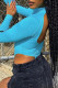 Blue Sexy Letter Print Patchwork O Neck Skinny Bodysuits