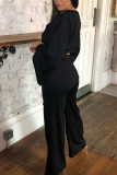 Grey Casual Solid Patchwork O Neck Long Sleeve Two Pieces