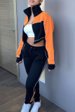 Pink Casual Solid Patchwork Zipper Collar Long Sleeve Two Pieces