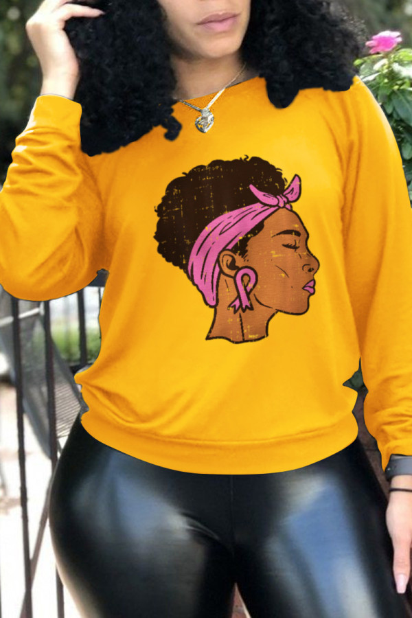 Yellow Street Daily Print Patchwork O Neck Tops