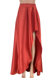 Red Sexy Solid Slit Regular Mid Waist Type A Solid Color Bottoms