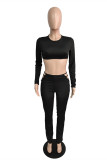 Black Sexy Casual Solid Hollowed Out O Neck Long Sleeve Two Pieces