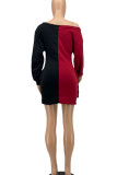 Black Red Casual Solid Split Joint Off the Shoulder Long Sleeve Dresses