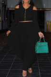 Yellow Fashion Casual Solid Zipper V Neck Long Sleeve Two Pieces
