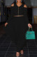 Black Fashion Casual Solid Zipper V Neck Long Sleeve Two Pieces