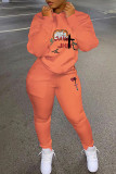 Tangerine Red Casual Print Patchwork Zipper Collar Long Sleeve Two Pieces