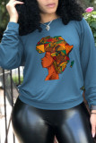 Blue Street Daily Print Patchwork O Neck Tops