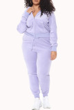 Purple Fashion Casual Solid Basic Hooded Collar Long Sleeve Two Pieces