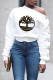 White Chemical fiber blend One Shoulder Collar Long Sleeve Print 
