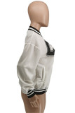 Black And White Fashion Casual Letter Print Patchwork Conventional Collar Outerwear