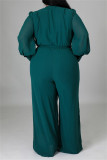 Green Fashion Casual Solid Bandage V Neck Plus Size Jumpsuits