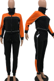 Pink Casual Solid Patchwork Zipper Collar Long Sleeve Two Pieces