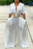 White Fashion Casual Solid Patchwork Pocket Turndown Collar Loose Jumpsuits (Without Belt)