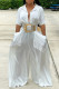 White Fashion Casual Solid Patchwork Pocket Turndown Collar Loose Jumpsuits (Without Belt)