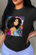 Black Fashion Print Patchwork O Neck T-Shirts