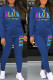 Blue Casual Print Patchwork O Neck Long Sleeve Two Pieces