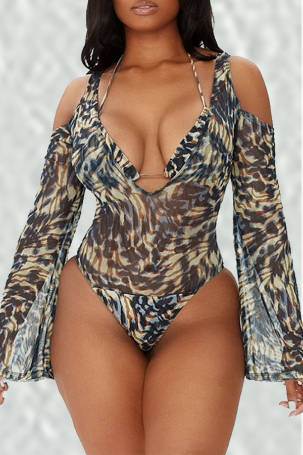 Colour Sexy Print Mesh Swimwears
