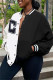 Black And White Fashion Casual Letter Print Patchwork Conventional Collar Outerwear
