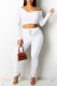 White Casual Solid Patchwork V Neck Long Sleeve Two Pieces