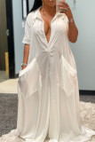 White Fashion Casual Solid Patchwork Pocket Turndown Collar Loose Jumpsuits (Without Belt)