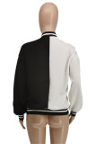 Black And White Fashion Casual Letter Print Patchwork Conventional Collar Outerwear