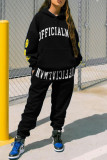Black Fashion Casual Letter Print Basic Hooded Collar Long Sleeve Two Pieces