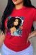 Red Fashion Print Patchwork O Neck T-Shirts