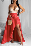 Red Sexy Solid Slit Regular Mid Waist Type A Solid Color Bottoms