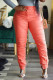 Tangerine Red Casual Solid Patchwork Regular Pencil Solid Color Bottoms