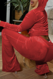 Red Casual Solid Patchwork Hooded Collar Long Sleeve Two Pieces