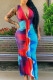 Red Blue Sexy Print Patchwork V Neck Vest Dress Dresses
