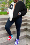 Black And White Fashion Casual Letter Print Patchwork Conventional Collar Outerwear