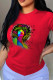 Red Fashion Print Patchwork O Neck T-Shirts