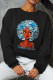 Black Casual Street Print Patchwork O Neck Tops