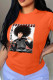Orange Street Print Patchwork O Neck T-Shirts