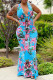 Blue Red Sexy Print Patchwork V Neck Vest Dress Dresses