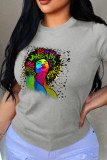 Red Fashion Print Patchwork O Neck T-Shirts